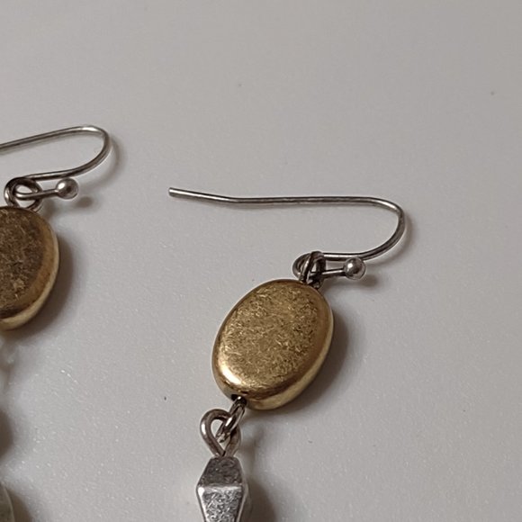 Oval Shaped Stone And Metal Bead Dangle Earrings - Picture 5 of 8